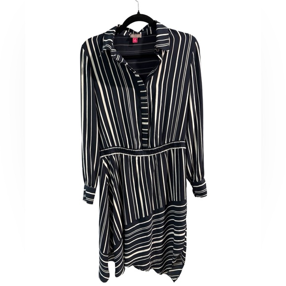 Vince Camuto Navy‎ and White Striped Long Sleeve Dress - Picture 3 of 9